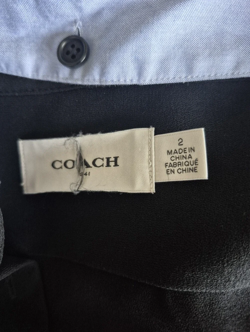 COACH Shirt Dress Black With Blue Detachable Collar Size 2